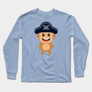 cute monkey pirates hat cartoon Long Sleeve T-Shirt
